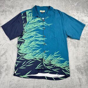 Tommy Bahama Relax Silk Hawaiian Shirt Tropical Mens M Resortwear Camp Top Blue